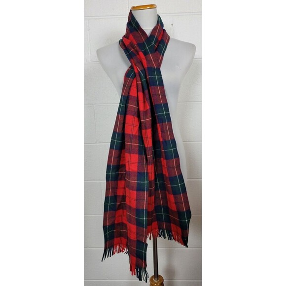 Vintage Pendleton Wool Red Blue Green Plaid Tartan Scarf 83" - Picture 1 of 6